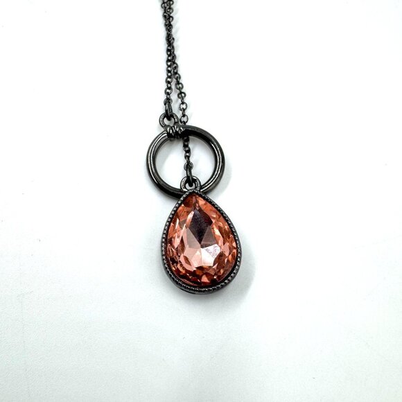 Teardrop Mystic Quartz Sterling Silver and Pink Rose Rhinestone Lariat Necklace - Picture 9 of 13